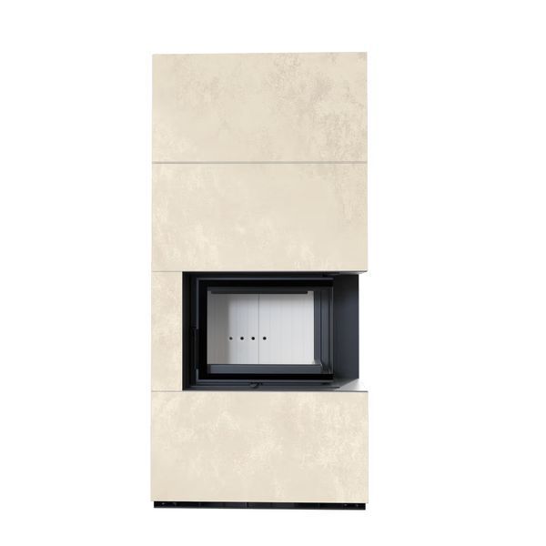 Камін Kratki FLOKI BOX правий 8 kW &Oslash; 160 в обудові з керамограніту OXIDE BIANCO FLOKI/S/P/Q/O/B фото
