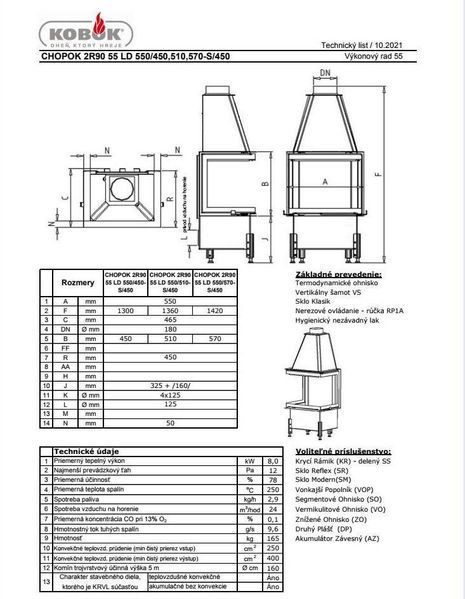 Каминная топка 3 стекла Kobok Chopok 2R90 55 LD 550/570-S/450 1703615530 фото