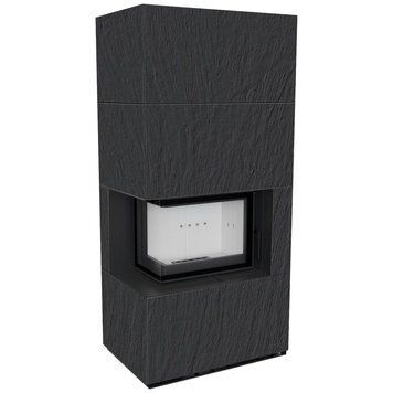 Камін Kratki FLOKI BOX лівий 8 kW &Oslash; 160 в обудові з керамограніту NATURALI ARDESIA NERO A SPACCO FLOKI/S/L/Q/N/A/N фото