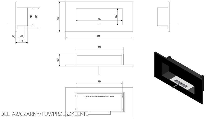 Біокамін Kratki DELTA 2 чорний з склом і з сертифікатом TUV DELTA2/CZARNY/TUV/PRZESZKLENIE фото