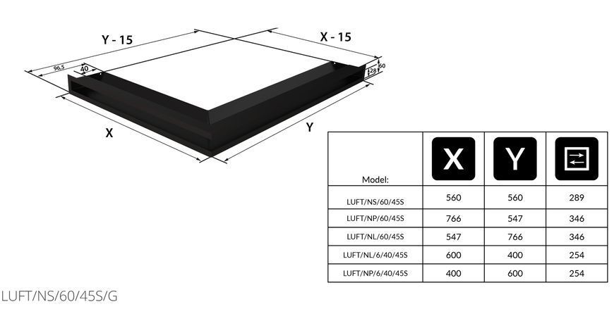 Камінна решітка Kratki LUFT кутова графітова 56x56x6 LUFT/NS/60/45S/G фото
