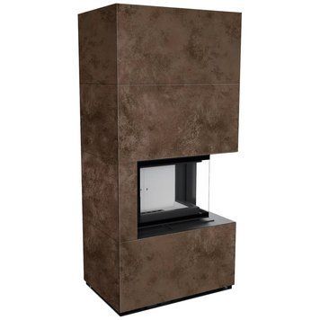 Камін Kratki FLOKI BOX правий 8 kW &Oslash; 160 в обудові з керамограніту OXIDE MORO FLOKI/S/P/Q/O/M фото